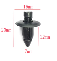 Nouveaux clips de fixation à expansion par poussée en plastique noir pour garnitures de pare-chocs automobiles, diamètre de la tête 15 mm, diamètre du tige 7 mm, longueur totale 20 mm