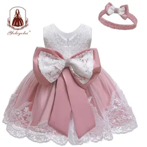 Yoliyolei enfants robe infantile 1er anniversaire Pageant robe de soirée broderie formelle dentelle filles bébé princesse robe avec grand nœud papillon