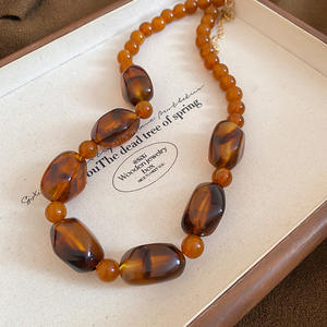 Retro Vintage Fashion Adjustable <b>Jewelry</b> <b>Set</b> <b>Women</b> Autumn Winter Beaded Acrylic Necklace and Bracelet - Product Image 5