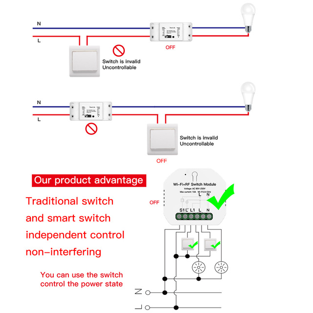 Nueva llegada WiFi inalámbrico RF interruptor de luz Módulo 2 2 trabajo con Google Alexa