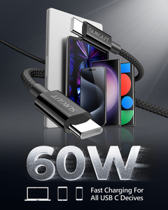 SUNGUY Nylon Braided <b>USB</b> C <b>Cable</b> 60W 3A Fast Charging Data <b>Cable</b> <b>USB</b> <b>Cable</b> chargeur de téléphone for EU Market - Product Image 2