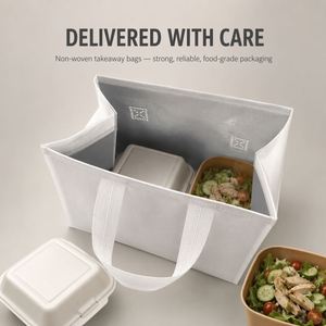 Sac à emporter non tissé de qualité alimentaire, thermosoudé, à fond incliné, avec logo personnalisé, réutilisable, pour restaurants, tailles S, M, L, vente en gros - Product Image 5