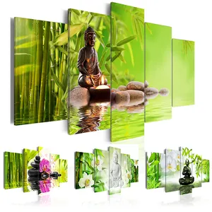 Living Room Home Decor Panels Buddha Posters Spa Stone Bamboo Orchid Pictures 5 piece canvas print wall art panel paintings