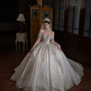 GT150 Modern Sweetheart Floral Print Appliques Crystal <b>Sequined</b> Wedding Dress <b>Backless</b> Customized Ball Gown Floor-Length Chapel - Product Image 4