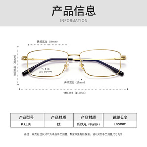 Montures de lunettes rectangulaires en titane Ti-P 3110 pour hommes, taille moyenne, verres en résine, style professionnel, lunettes optiques - Product Image 5