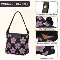 Sac à main en cuir PU motif fleur de Hau violette d'Hawaï, sacs fourre-tout à bandoulière unique, sacs seau personnalisables avec logo, sac à bandoulière pour femme
