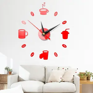 Wholesale Coffee Design DIY 3D Decorative Frameless Mirror Acrylic Wall Clocks Wall Decor