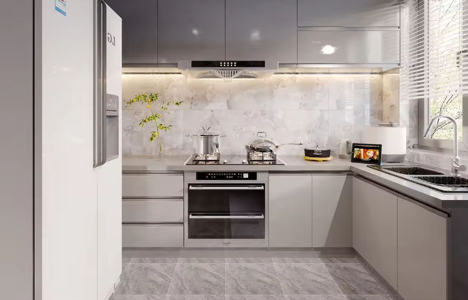 L Shape Matte Lacquer Modular Kitchen Cabinet Waterproof Plywood ...