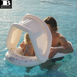 Bouée gonflable pour bébé et maman, motif fraise, avec auvent amovible, PVC écologique, pour la baignade parent-enfant en été - Product Image 2