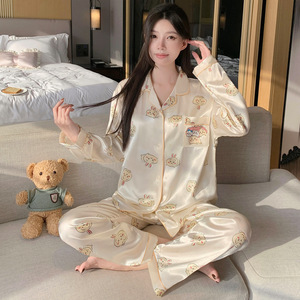 Pyjama Cardigan Coréen Rétro à Pois Style Ins, Élégant et Respirant en Soie Glacée pour Femme, Idéal Printemps - Product Image 6