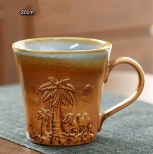 ถ้วยกาแฟลายอูฐและต้นปาล์มที่วาดด้วยมือแนววินเทจถ้วยน้ำเครื่องปั้นดินเผาหยาบทำด้วยมือแก้วชาแปลกใหม่ไม่เหมือนใคร - Product Image 4