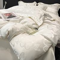 Parure de lit quatre pièces en fibre de lyocell jacquard lavée, style luxe léger, draps en soie glacée ultra-doux, housse de couette, ensemble de literie 4 pièces