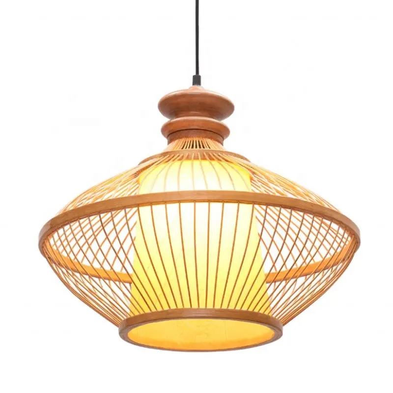 Natural Bamboo Handcraft Ceiling Lamp Rattan Bird Cage Chandelier Creative Classical Teahouse Lantern Made In Chinese