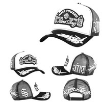 Gorra de malla personalizada al por mayor de fábrica, gorra trucker de 5 paneles con logo bordado de 2 tonos, gorras de béisbol de moda de alta calidad, gorras personalizadas