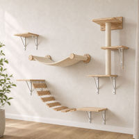 Système d'escalade mural pour chat en bois massif avec étagères en corde de sisal, hamac et griffoir, mobilier mural pour chat d'intérieur