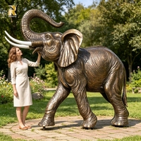 Escultura de Elefante de Bronce de Tamaño Real RELONG, Gran Estatua Decorativa de Elefante de Metal Fundido en Cobre para Jardín