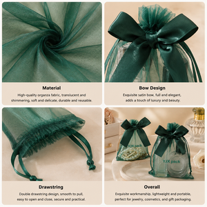Sac à cordon en organza personnalisé avec nœud en satin, pochette de luxe pour bijoux, parfum, cadeau de mariage, logo personnalisé - Product Image 2