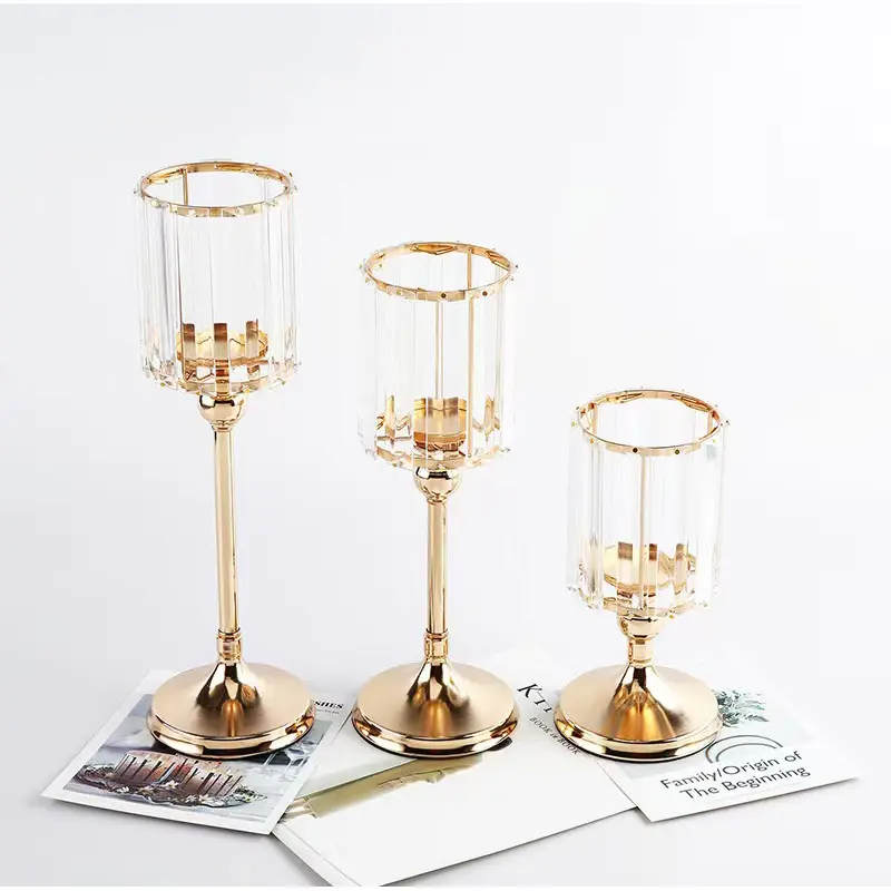 Großhandel Kerzenhalter Glas und Gold Metall Kerzenhalter Vintage Stand für Home Wedding Table