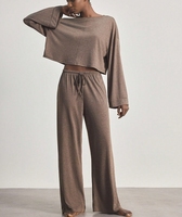 Pyjama Marron Grande Taille pour Femme, Ensemble Deux Pièces, Vêtements de Nuit et de Détente, Pyjama Personnalisable ODM