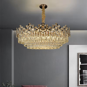 Farmhouse Chandelier with K9 Crystal Gold Dining Room Ceiling Light Warm <strong>White</strong> <strong>Hanging</strong> LED Pendant Lighting Kalux Factory Supply - Product Image 5