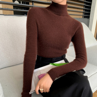 Pulls en cachemire et laine tricotés de haute qualité pour femmes, col montant, coupe ajustée, doux, pour l'hiver et l'automne