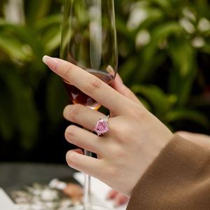 Dylam S925 <b>Silver</b> Birthstone <b>Rings</b> for Women Girls With Pink 6ct Heart <b>Solitaire</b> 8A Zirconia Diamond Halo Eternity Bands <b>Rings</b> - Product Image 5