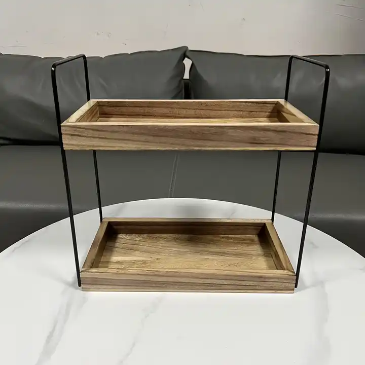 wooden 2 tier bathroom countertop organizer