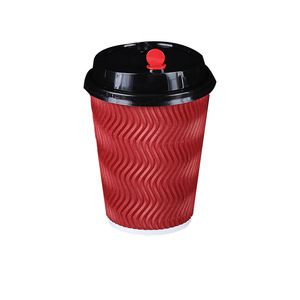 Large Size Portable Disposable Ripple Hot Coffee Cup with Lid Insulated Craft Paper Drink Ripple Wall Craft Paper Cups