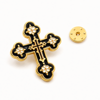 Épinglette en métal personnalisée en forme de croix, badge émaillé floral, cadeau décoratif personnalisé, vente en gros