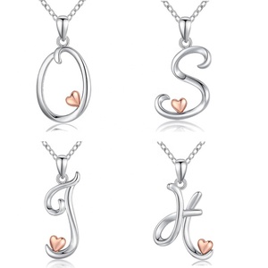 Collar con colgante de letra inicial de moda de Plata de Ley 925 para mujer, alfabeto de corazón personalizado, rodio de para bodas y compromisos - Product Image 1