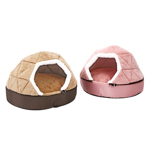 Peppy Buddies New Design Fresh Dual-use Triangle Semi-Closed Coral Fleece Breathable Sustainable All Seasons Pet House Cat <b>Bed</b> - Product Image 6