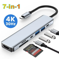 Base de Conexión USB-C 7 en 1 Justlink, 4K30Hz con 100W PD, Lector SD/TF, Aleación de Aluminio, para MacBook y Laptop, en Stock