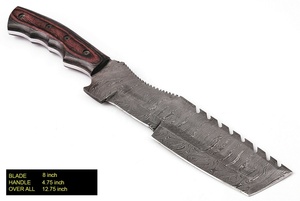 Cuchillo rastreador de caza de acero de Damasco hecho a mano personalizado con mango de hueso Tang completo y Funda de cuero compatible con OEM - Product Image 4