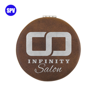 Miroir de maquillage compact en cuir PU personnalisable avec gravure au laser, design moderne, utilisation cosmétique, vente en gros