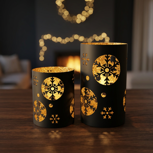 Porte-bougie cylindrique en fer gaufré motif sapin de Noël, étanche, sans plomb, fait main, écologique, durable, Saint-Valentin, Sonnet - Product Image 1
