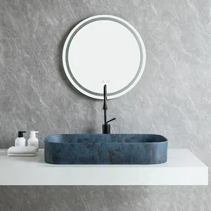 Lavabo de cerámica personalizado de mármol azul, lavabo de Arte de porcelana, lavabo de encimera rectangular para Baño