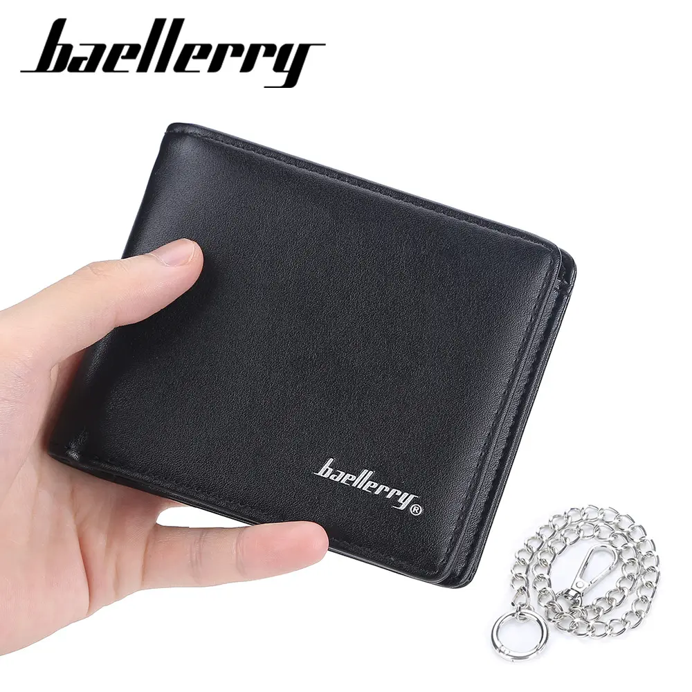 porte feuille homme cuir baellerry short RFID High Security pu slim leather wallet soft Portable Durable mens wallets with chain