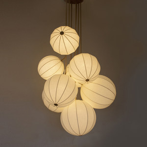 Lustre rond de style chinois moderne de Shanghai, forme melon d'hiver, satin blanc, LED E27, pour hôtel, restaurant, hall d'entrée - Product Image 5