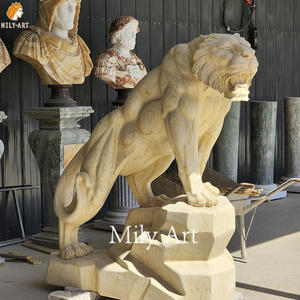 Estatuas de Tigre de Mármol Blanco Beige Talladas a Mano de Tamaño Real, de Piedra Natural para Exteriores, de Alta Calidad - Product Image 6