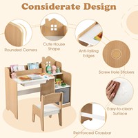 Ensemble table et chaises d'apprentissage pour enfants en forme de maison avec bacs de rangement et panier Ensemble table et chaises d'étude pour enfants