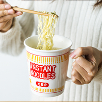 Bol à nouilles instantanées en céramique de style japonais avec couvercle et poignée, compatible micro-ondes, grande capacité, tasse à soupe ramen