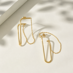 Pendientes Largos de Cadena Abierta con Eslabones, de Acero Inoxidable con Baño de Oro de 14K al Vacío, Joyería Geométrica Minimalista - Product Image 1