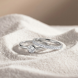 Minimalist Waterproof Tarnish Free 18K <b>Gold</b> PVD Plated Stainless Steel <b>Ring</b> <b>Set</b> Bezel Setting Round CZ Solitaire Stacking <b>Rings</b> - Product Image 6
