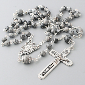 Cuentas de Piedra de Mapa Cristianas Religiosas de 6 mm con Piedras Preciosas de 8 mm <span class=keywords><strong>y</strong></span> Tapas, Collares de Rosario Católicos, Suministro de Fábrica - Product Image 4