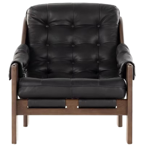 Fauteuil en tissu capitonné avec pieds en bois, chaise de loisirs confortable et rembourrée pour le salon, meubles de maison - Product Image 1