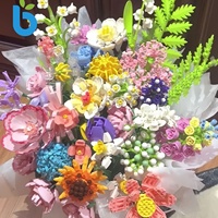Jouet de construction en plastique ABS, blocs de construction, simulation de fleurs, assemblage de roses, jasmin, marguerites, bouquet éternel, échelle 1:1