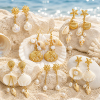 Boucles d'oreilles longues à pampilles Gaovo style plage océanique, perles coquillages, en acier inoxydable, résistantes au ternissement, bijoux d'oreille tendance