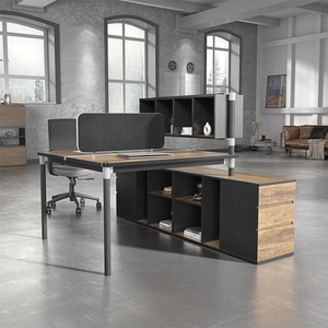 2 Persona lo contrario asiento de almacenamiento compacto abierta estación de trabajo de oficina escritorio con gabinete - Product Image 2