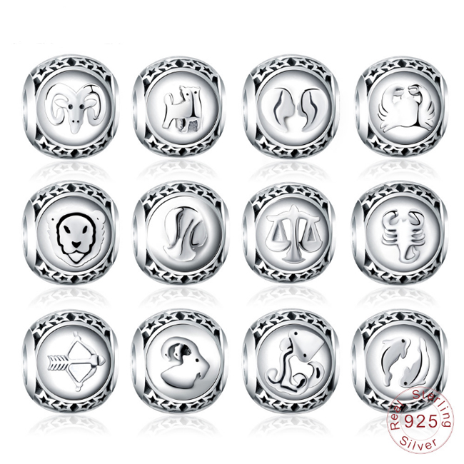 Breloques du zodiaque en argent sterling 925, pour la fabrication de bijoux, 50 pièces