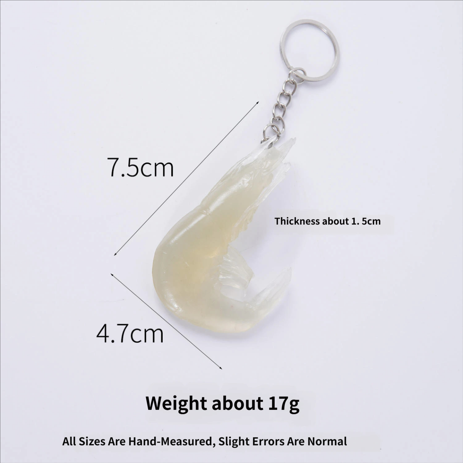 Transparent curved shrimp-no eyes-keychain
